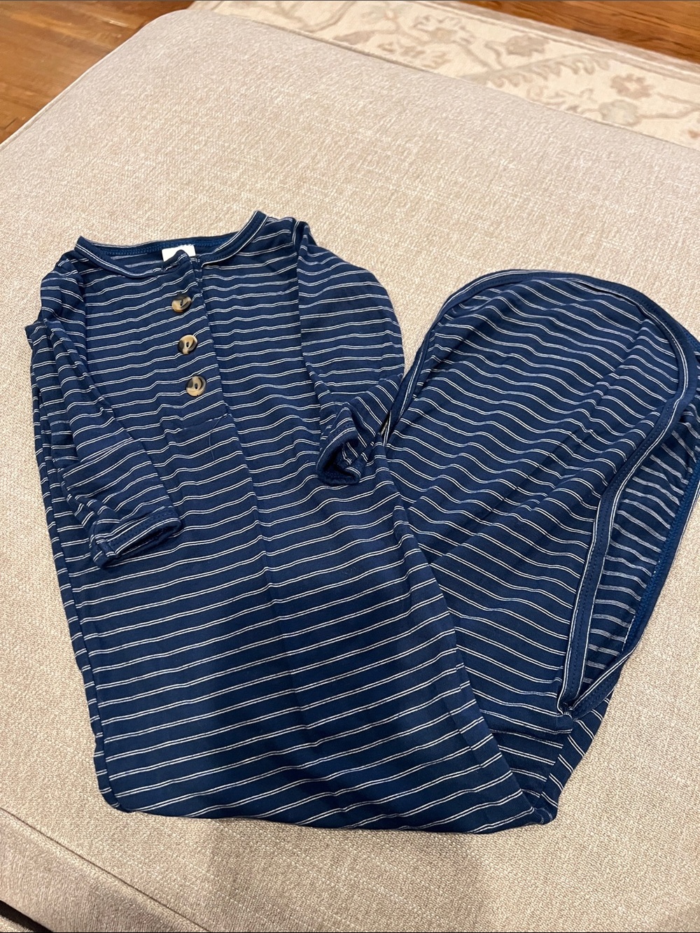 Lou Lou and Company Navy Stripe Baby Gown with Button Front